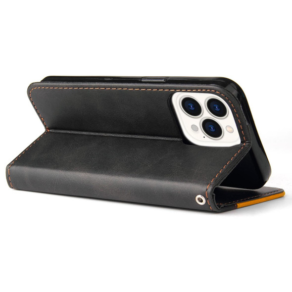 Business Stitching-Color Horizontal Flip PU Leatherette Case with Holder & Card Slots & Photo Frame - iPhone 13 Pro Max (Orange)