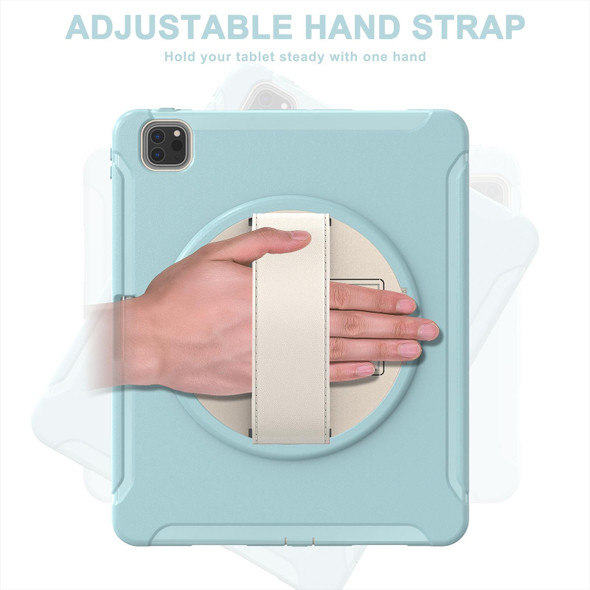 360 Rotation PC + TPU ablet Case with Holder & Strap - iPad Air 2020 / 2022 10.9 / Pro 11 2021 / 2020 / 2018(Ice Blue)