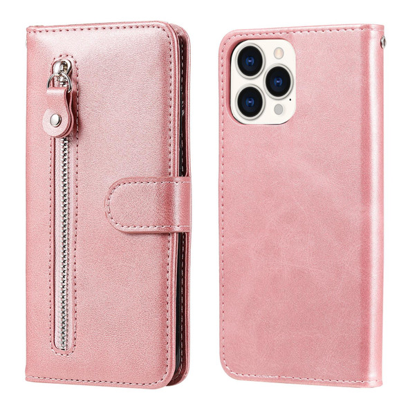 Fashion Calf Texture Zipper Horizontal Flip Leatherette Case with Stand & Card Slots & Wallet Function - iPhone 13 Pro Max(Rose Gold)