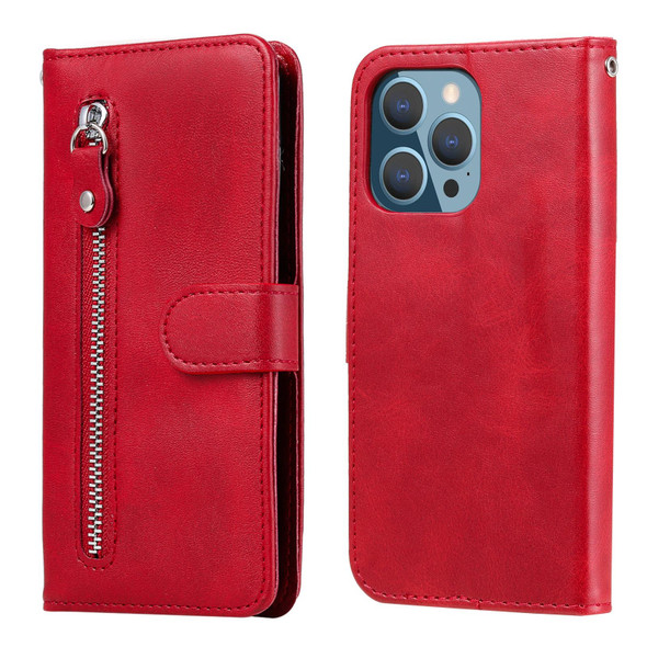 Fashion Calf Texture Zipper Horizontal Flip Leatherette Case with Stand & Card Slots & Wallet Function - iPhone 13 Pro(Red)