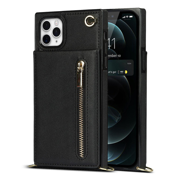 Cross-body Zipper Square TPU+PU Back Cover Case with Holder & Card Slots & Wallet & Strap - iPhone 11 Pro Max(Black)