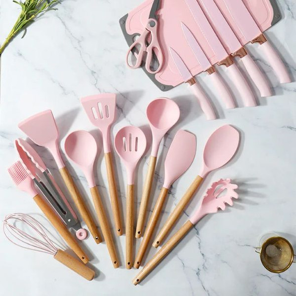 19-Piece Silicone Cooking Utensil Set - Heat Resistant & Ergonomic