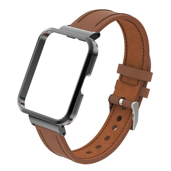 Xiaomi Mi Watch Lite / Redmi Watch Genuine Leather Metal Case Integrated Watch Band(Brown) - Open Box (Grade A)