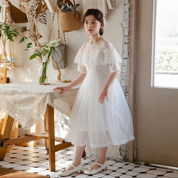 Girls Embroidered Lace Mesh Princess Dress (Color:White Size:160cm) - Open Box (Grade C)