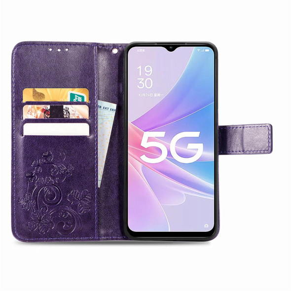 For OPPO A78 Four-leaf Clasp Embossed Buckle Leatherette Phone Case(Purple) - Open Box (Grade B)
