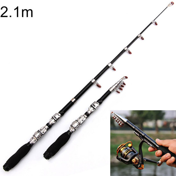 36cm Portable Telescopic Sea Fishing Rod Mini Fishing Pole, Extended Length : 2.1m, Black Clip Reel Seat - Open Box (Grade A)