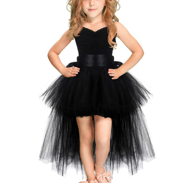 Black Girls Lace Sling Dress Mesh Tutu Party Dress, KId Size:7-9 age120-140cm - Open Box (Grade A)