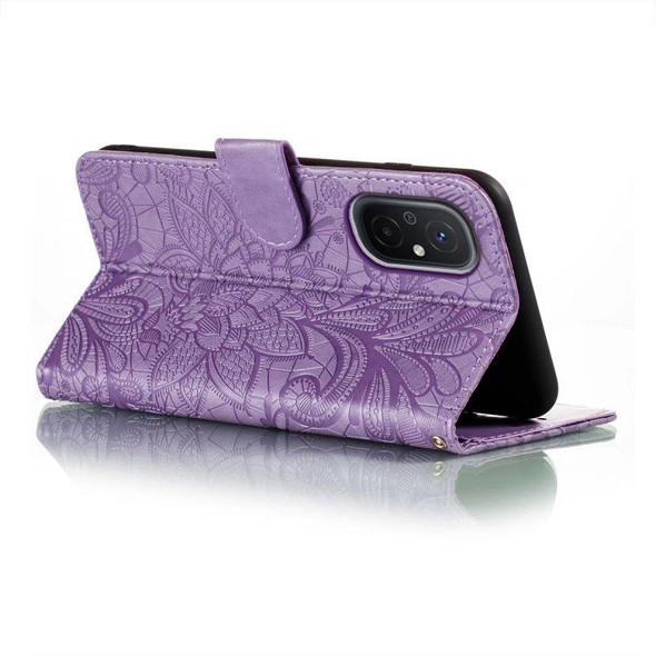 For Xiaomi Redmi 12C Lace Flower Embossing Flip Leather Phone Case(Purple) - Open Box (Grade A)
