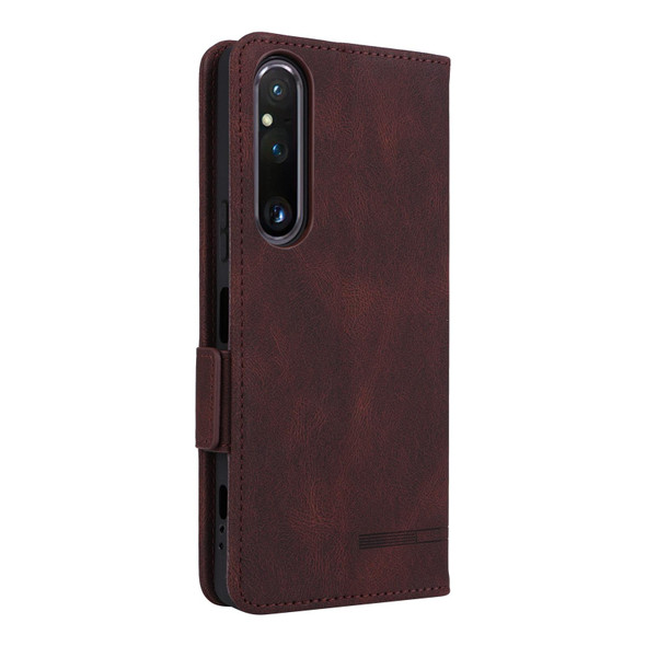 For Sony Xperia 1 V Magnetic Clasp Flip Leatherette Phone Case(Brown) - Open Box (Grade A)
