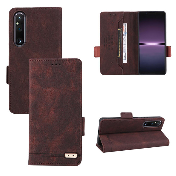 For Sony Xperia 1 V Magnetic Clasp Flip Leatherette Phone Case(Brown) - Open Box (Grade A)