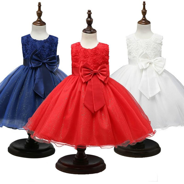 Rose Red Girls Sleeveless Rose Flower Pattern Bow-knot Lace Dress Show Dress, Kid Size: 110cm - Open Box (Grade A)