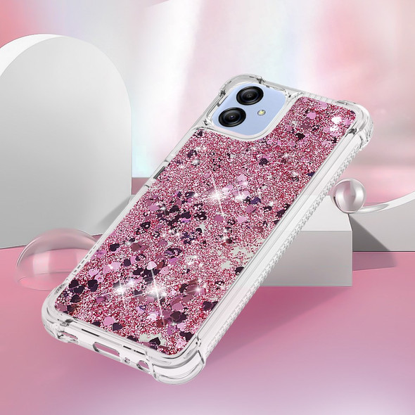 YB Quicksand Series-1 TPU Case for Samsung Galaxy A04e 4G / F04 4G / M04 4G Quicksand Liquid Sequins Anti-drop Cell Phone Cover (Color=Rose Gold / Hearts) - Open Box (GRADE A)