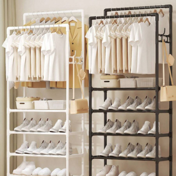 Double Pole Clothes Hanger Rack with 4/5 Tier Shoe Organizer