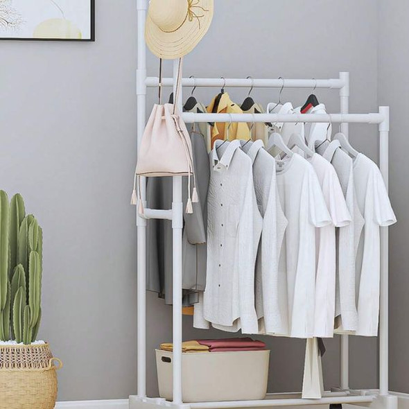 Elegant Double Pole Clothes Rack with Shoe Storage Shelves