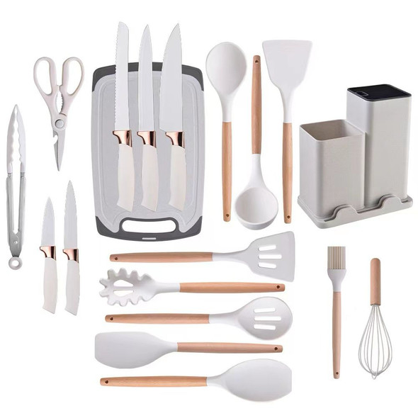 19-Piece Silicone Kitchen Utensil Set with Storage Rack