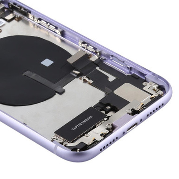 Battery Back Cover Assembly (with Side Keys & Power Button + Volume Button Flex Cable & Wireless Charging Module & Motor & Charging Port & Loud Speaker & Card Tray & Camera Lens Cover) for iPhone 11(Purple) - Open Box (Grade A)