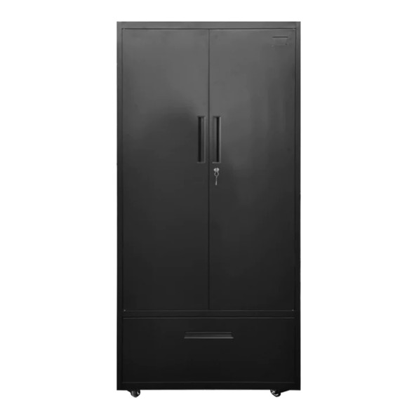 Metal 2 Door Cupboard With Drawer and Wheels