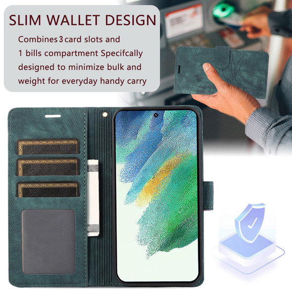 For Samsung Galaxy S10 Orchid Butterfly Embossed Leather Phone Case(Green)