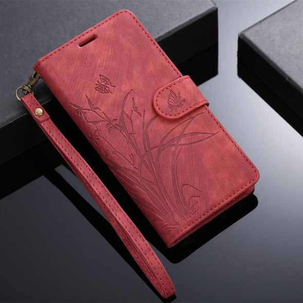 For Samsung Galaxy S8+ Orchid Butterfly Embossed Leather Phone Case(Red)