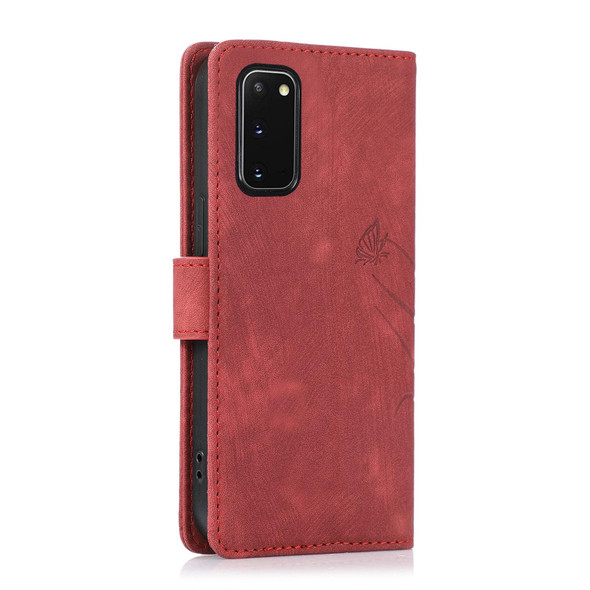For Samsung Galaxy S20+ Orchid Butterfly Embossed Leather Phone Case(Red)