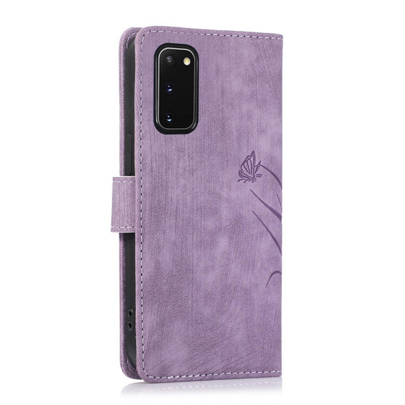 For Samsung Galaxy S20 Orchid Butterfly Embossed Leather Phone Case(Purple)