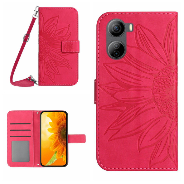 For ZTE Libero 5G IV Skin Feel Sun Flower Pattern Leather Phone Case with Lanyard(Rose Red)