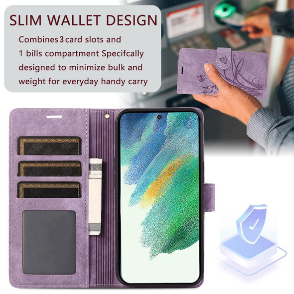 For Samsung Galaxy S20+ Orchid Butterfly Embossed Leather Phone Case(Purple)