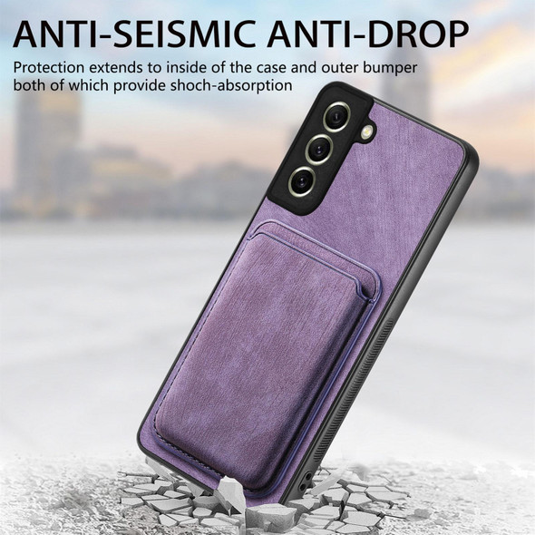 For Samsung Galaxy S21 FE 5G Retro Leather Card Bag Magnetic Phone Case(Purple)
