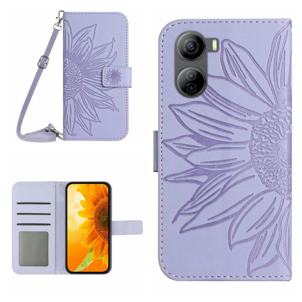 For ZTE Libero 5G IV Skin Feel Sun Flower Pattern Leather Phone Case with Lanyard(Purple)