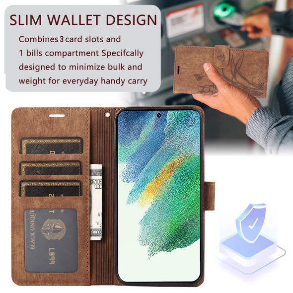 For Samsung Galaxy S10+ Orchid Butterfly Embossed Leather Phone Case(Brown)