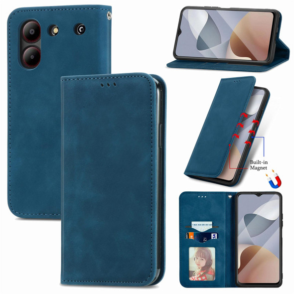 For ZTE Blade A54 Retro Skin Feel Magnetic Leather Phone Case(Blue)