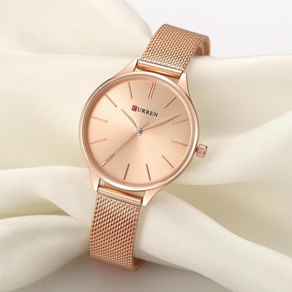 Curren 9024 Casual Steel Strap Waterproof Women Quartz Watch, Color: White Shell White Surface