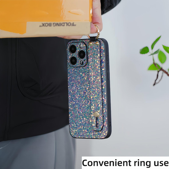For iPhone 15 Flash Diamond Wristband Holder Phone Case(Flash Green)