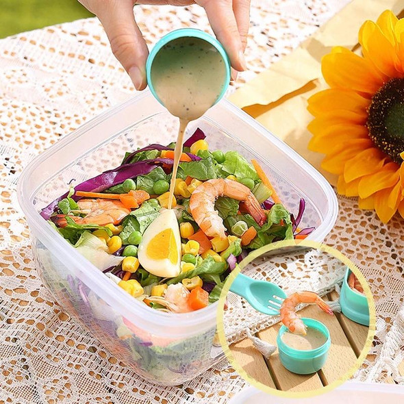 Microwaveable Double Layer Salad Container Picnic Lunch Box with Fork Spoon, Spec: Blue/Large