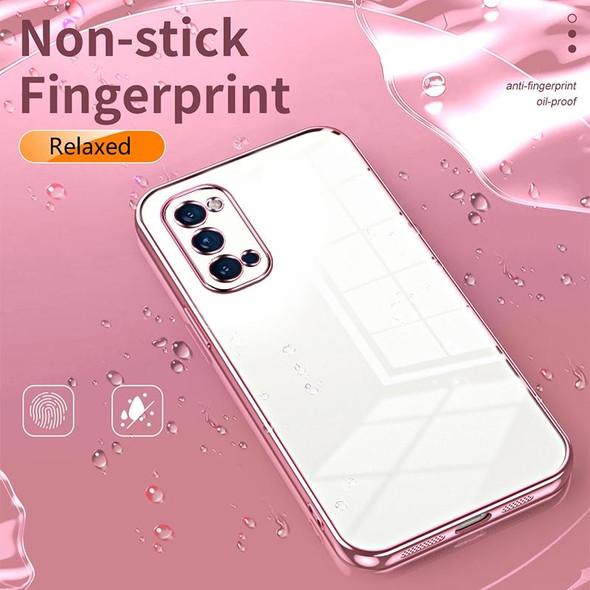 For OPPO Reno4 Pro Transparent Plating Fine Hole Phone Case(Blue)