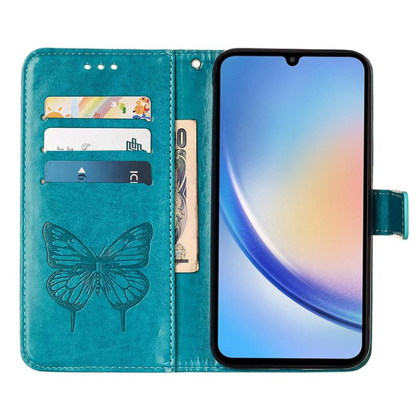 For Samsung Galaxy A35 5G Embossed Butterfly Leather Phone Case(Blue)