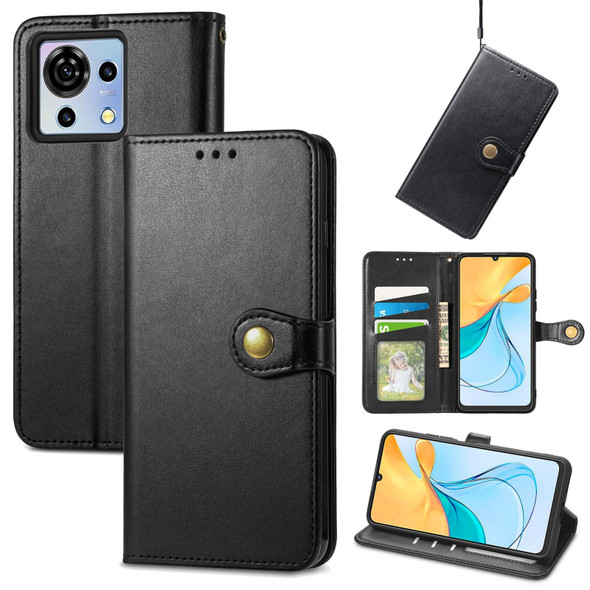 For ZTE Blade V50 Vita Retro Solid Color Buckle Leather Phone Case(Black)