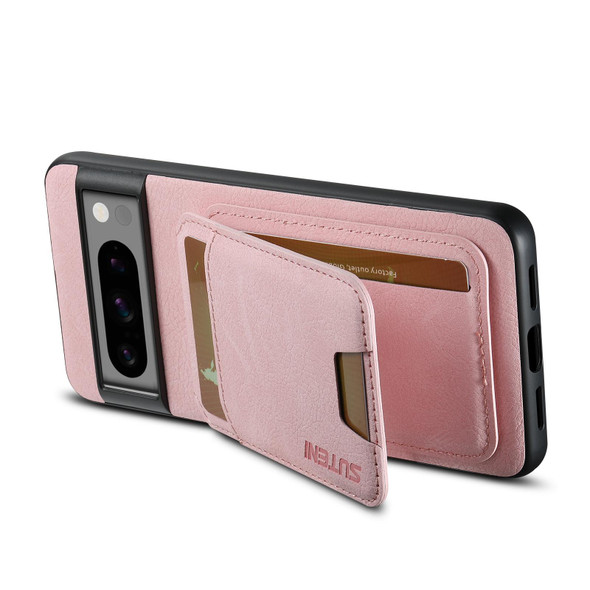 For Google Pixel 6 Pro Suteni H02 Litchi Leather Card Wallet Stand Back Phone Case(Pink)