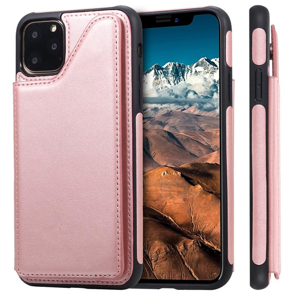 iPhone 11 Pro Max Shockproof Calf Texture Protective Case with Holder & Card Slots & Frame(Rose Gold)