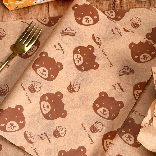 100sheets /Pack Bear Pattern Greaseproof Paper Baking Wrapping Paper Food Basket Liners Paper 25x25cm 