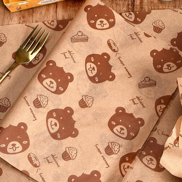 100sheets /Pack Bear Pattern Greaseproof Paper Baking Wrapping Paper Food Basket Liners Paper 30x30cm 