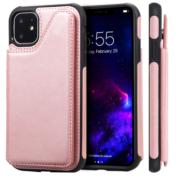 iPhone 11 Shockproof Calf Texture Protective Case with Holder & Card Slots & Frame(Rose Gold)