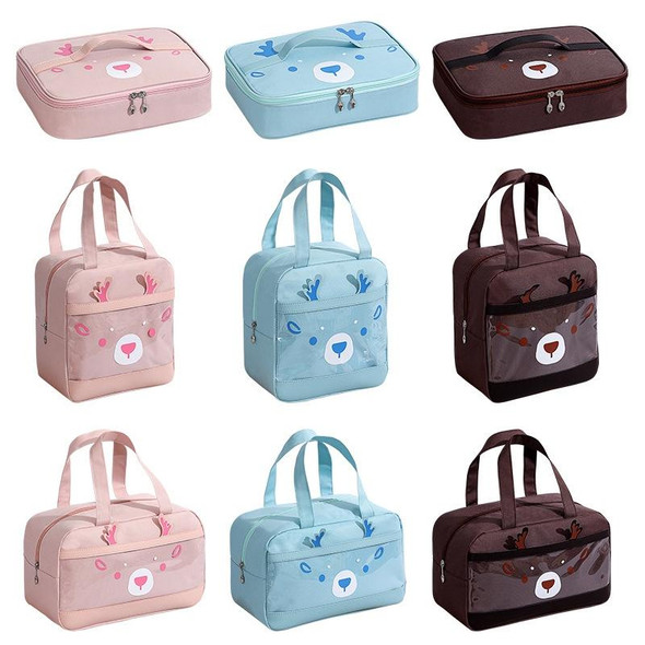 Cartoon Portable Lunch Bag Oxford Cloth Insulation Meal Bag, Style: Horizontal Pink