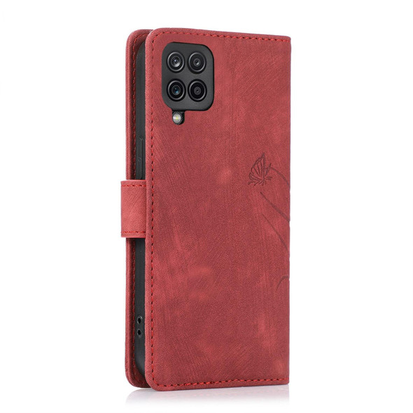 For Samsung Galaxy A42 Orchid Butterfly Embossed Leather Phone Case(Red)