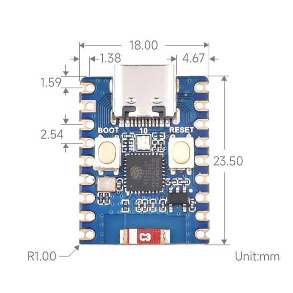 Waveshare 2.4GHz ESP32-C3 Mini Development Board, Based ESP32-C3FN4 Single-core Processor with Header