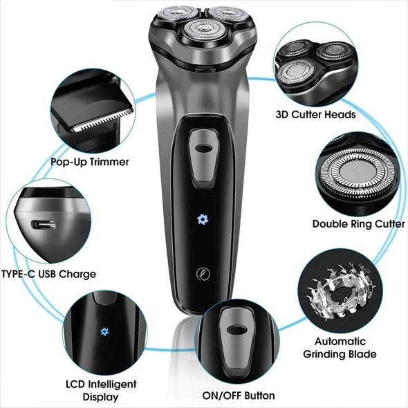 3D Floating Head Electric Shaver Charging Three-blade Wet and Dry Razor(Silver)