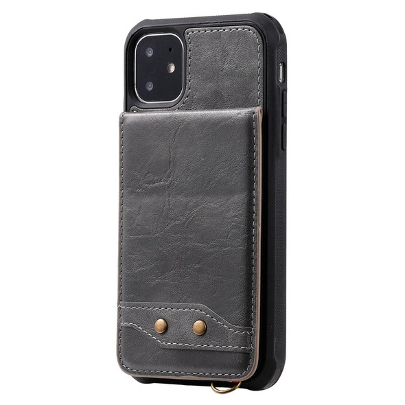 iPhone 11 Vertical Flip Wallet Shockproof Back Cover Protective Case with Holder & Card Slots & Lanyard & Photos Frames(Gray)