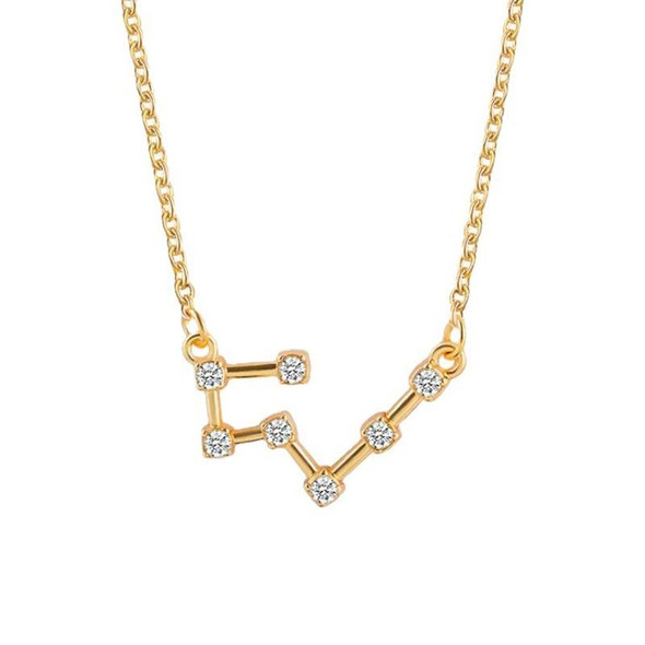 12 Zodiac Signs With Diamonds Necklace Card Rhinestones Collarbone Chain Pendant, Style: Taurus Golden