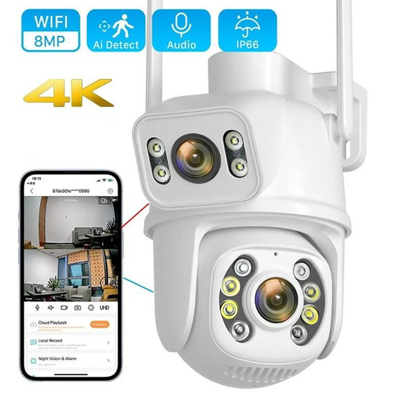 QX95 6MP WiFi Dual Camera Supports Two-way Voice Intercom & AI Recognition(UK Plug)