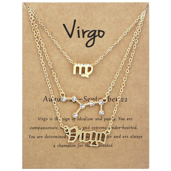 3 In 1 12 Zodiac Signs Necklace Set Retro Alphabet Symbols With Diamonds Jewelry Set, Style: Virgo Golden